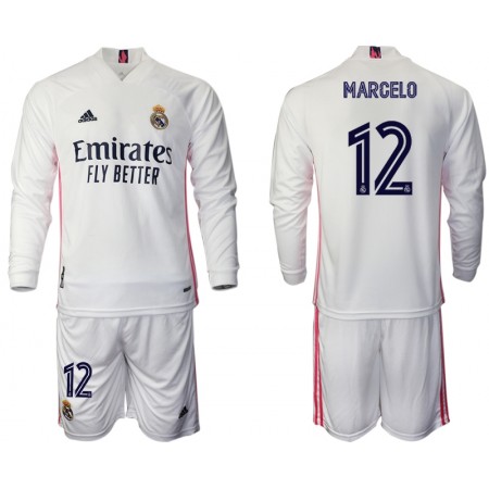 Billiga Fotbollströjor Real Madrid Marcelo 12 Barn Hemma tröja 2020/21 Långärmad